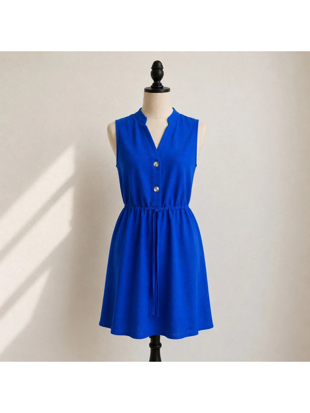 SHEIN Blue Sleeveless Button Front Mini Dress Drawstring Waist Size XS